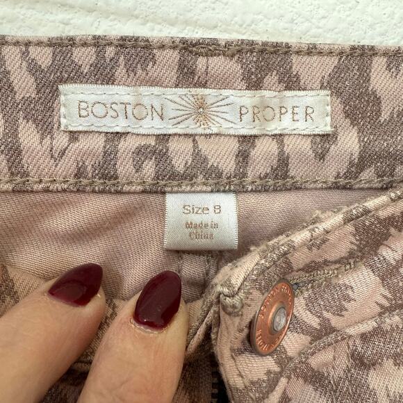 Boston Proper Printed Slim Straight Pants Taupe Beige Size 8 Cotton Blend - Picture 2 of 7